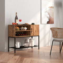 Sideboard Buffet Cabinet with Wine Racks and Storage Shelves-Rustic Brown