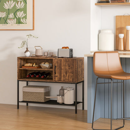 Sideboard Buffet Cabinet with Wine Racks and Storage Shelves-Rustic Brown