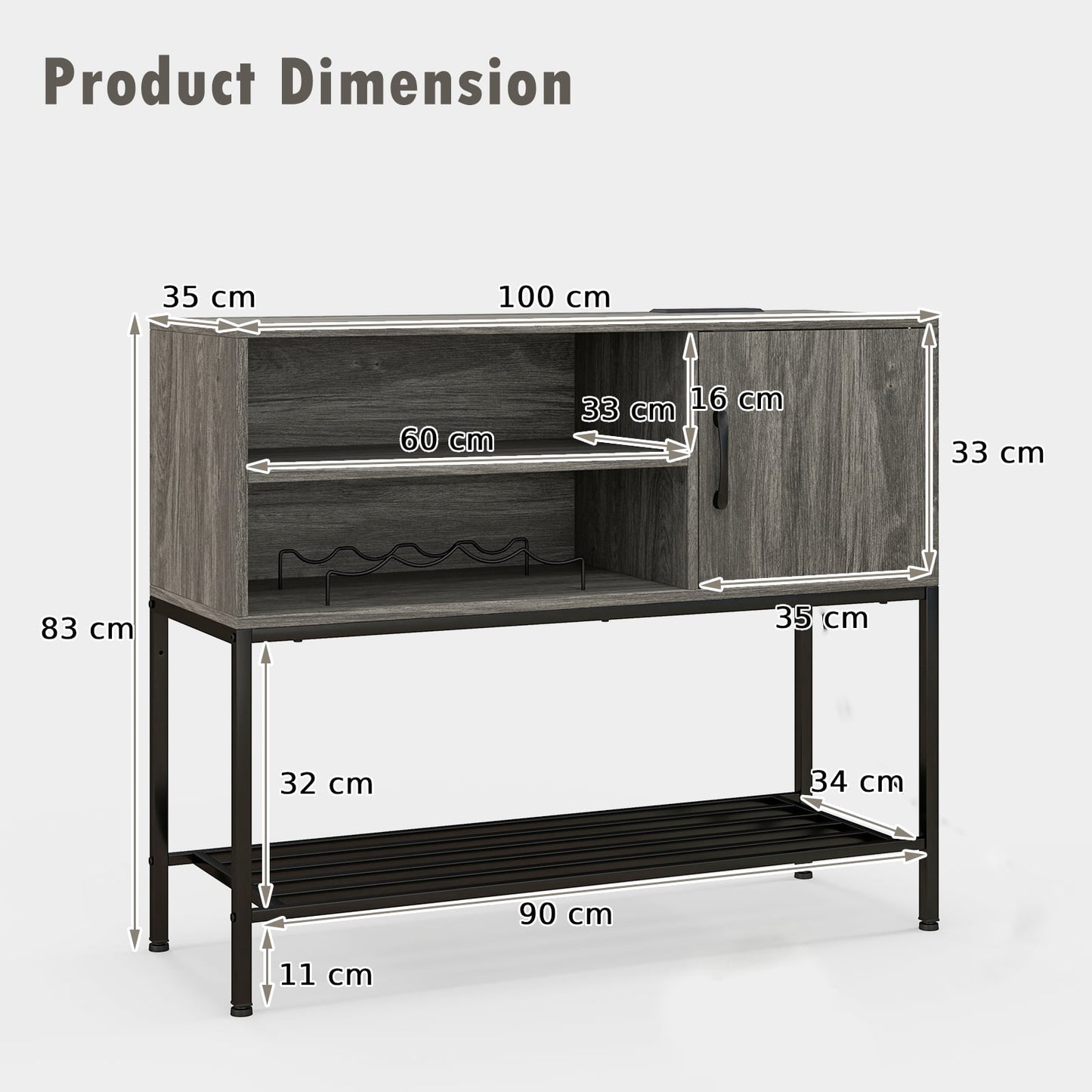 Sideboard Buffet Cabinet with Wine Racks and Storage Shelves-Grey