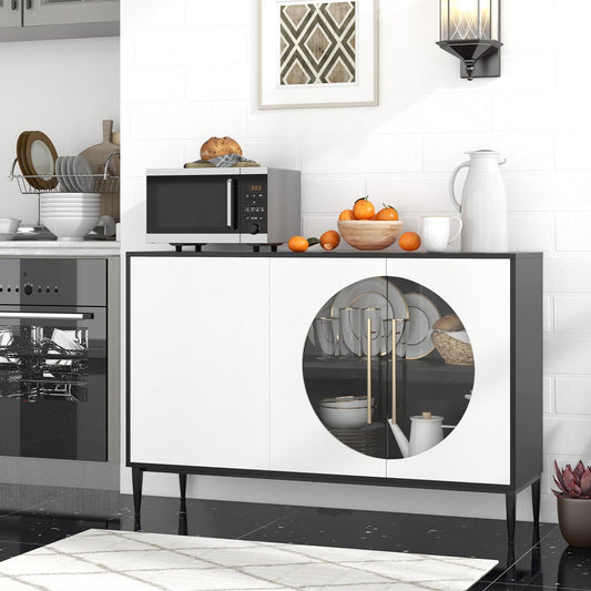 Sideboard Cabinet with Tempered Glass Door-Black &amp; White