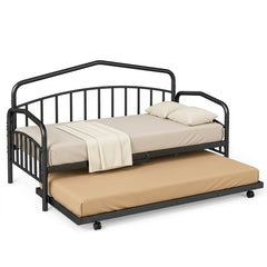 Single Daybed with Rolling Trundle & Lockable Wheels No Box Spring for Bedoom