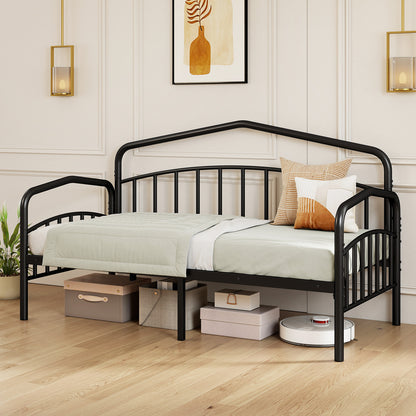 Single Daybed with Rolling Trundle & Lockable Wheels No Box Spring for Bedoom