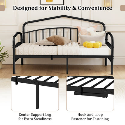 Single Daybed with Rolling Trundle & Lockable Wheels No Box Spring for Bedoom