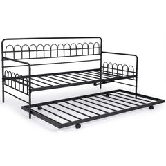 Single Daybed with Trundle and Curved Backrest and Armrests No Box Spring Needed-Black