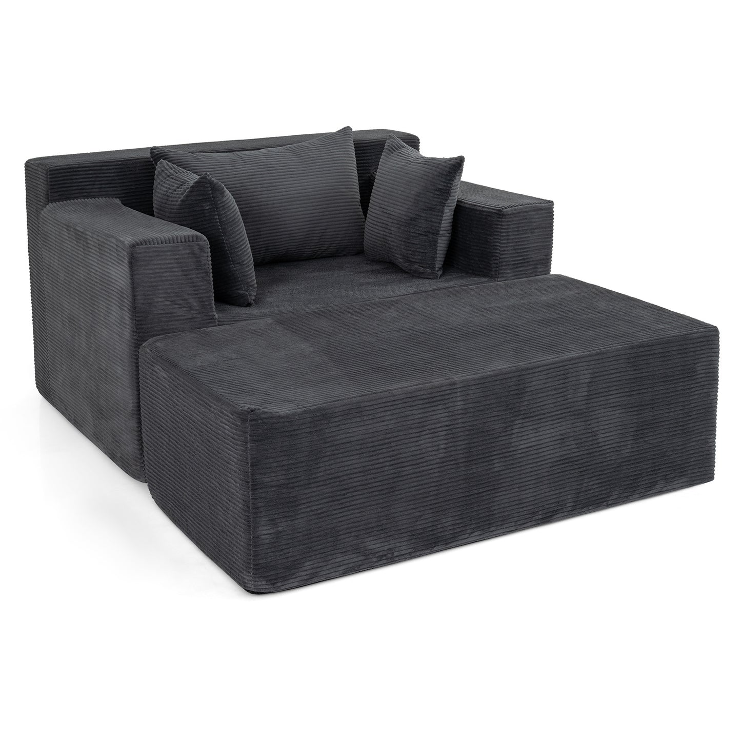 Single Foam Sofa with Ottoman and Pillows Bean Bag Chair No Assembly-Grey