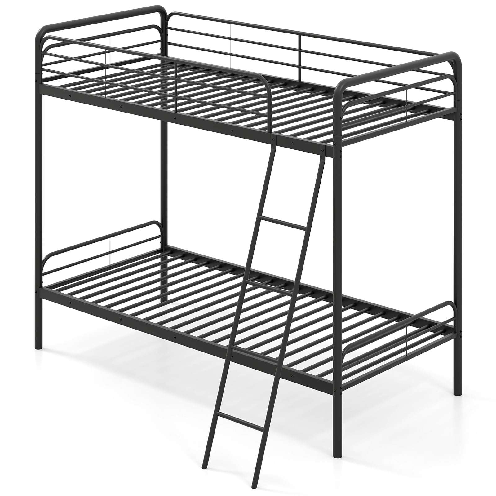 Single Bunk Bed with Ladder and Full-length Guardrails for Teens Adults-Black-Single Size