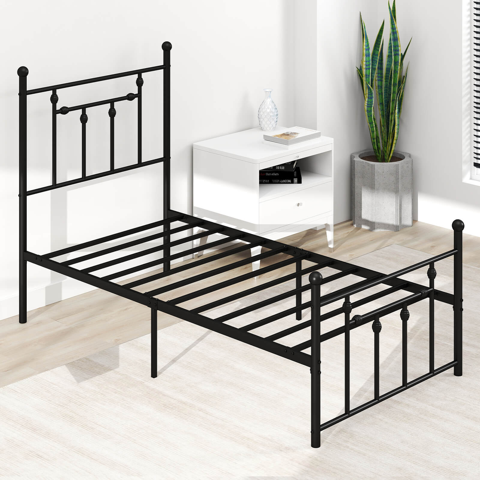 Single/Double/King Size Metal Bed Frame with Headboard-Black-Single Size