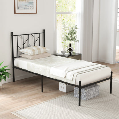 Single/Double Metal Platform Bed Frame with Headboard Black-Single Size