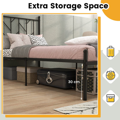 Single/Double Metal Platform Bed Frame with Headboard Black-Single Size