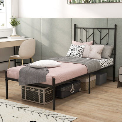 Single/Double Metal Platform Bed Frame with Headboard Black-Single Size
