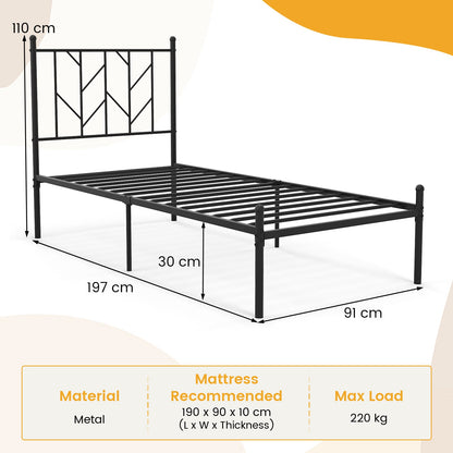 Single/Double Metal Platform Bed Frame with Headboard Black-Single Size
