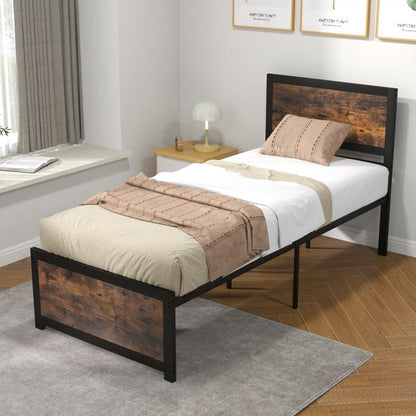 Single Size Bed Frame with High Headboard Metal Slats-S