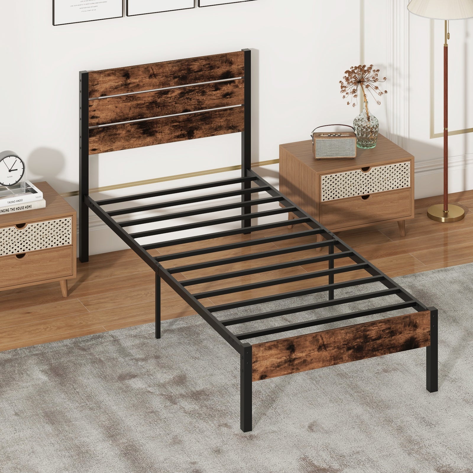 Single/Double Size Bed Frame with High Headboard-Single Size