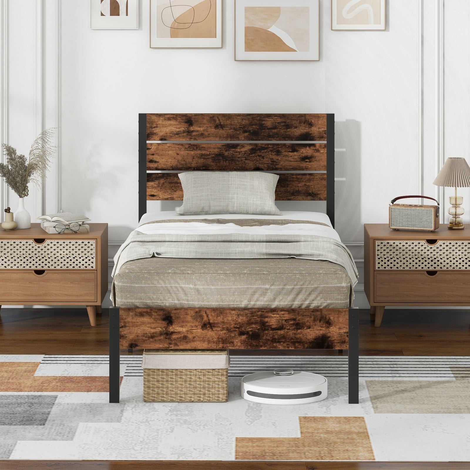 Single/Double Size Bed Frame with High Headboard-Single Size