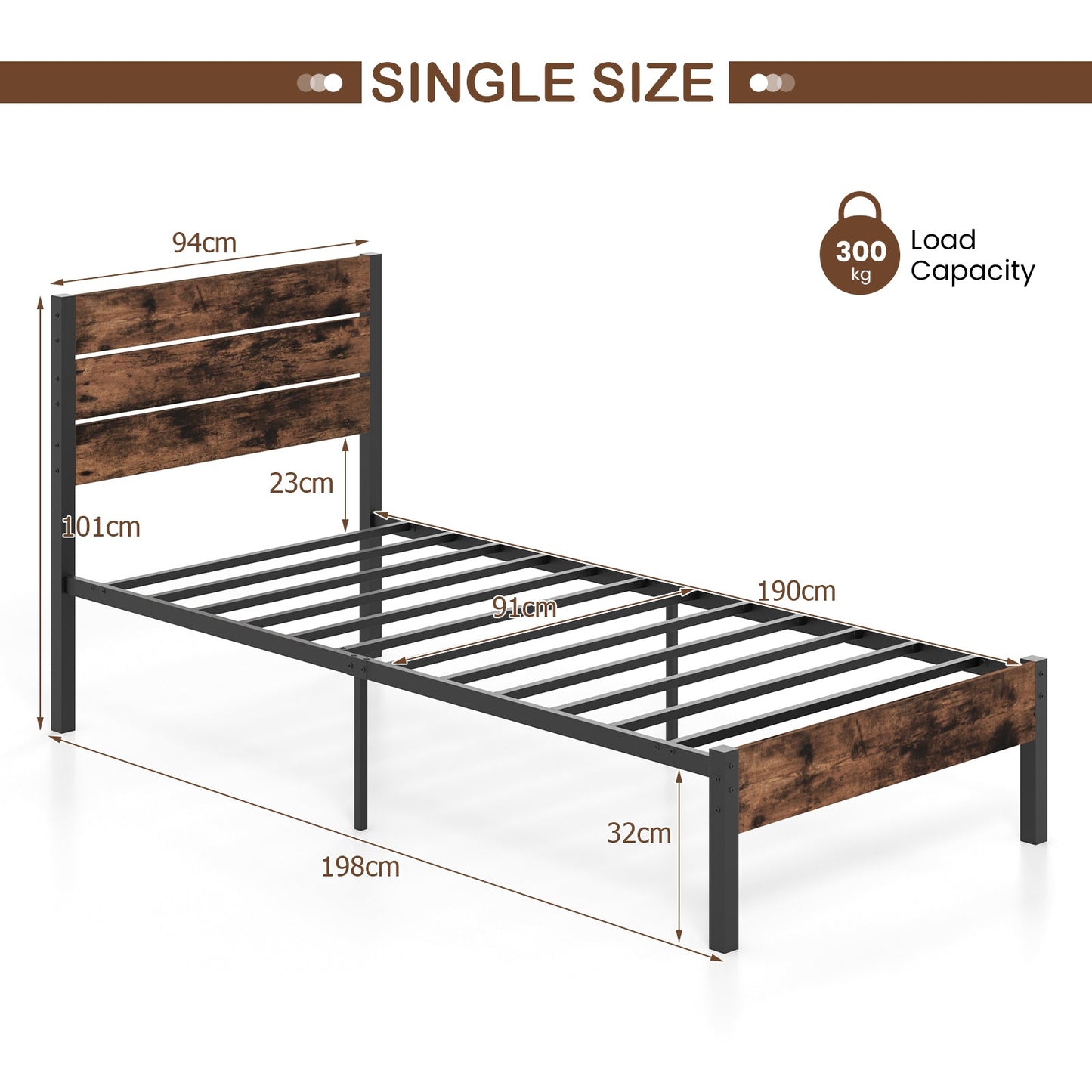 Single/Double Size Bed Frame with High Headboard-Single Size