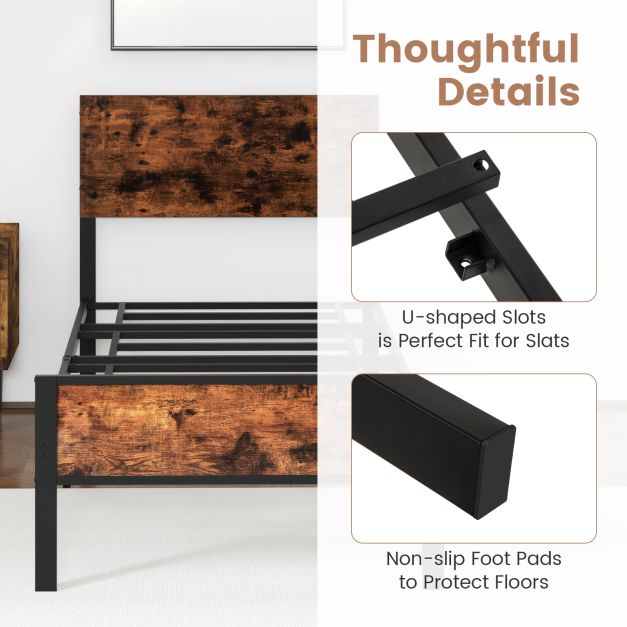 12 Metal Slats Supported Bed Frame with Headboard and Footboard-Single