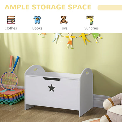 HOMCOM Kids Wooden Toy Box Organizer Children's Toy Storage with Lid Safety Hinge Side Handle Playroom Furniture White