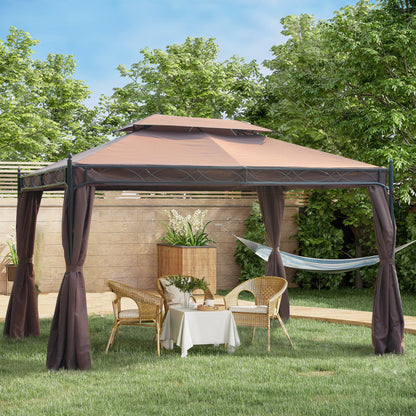 Outsunny 3 x 4m Garden Gazebo, Double Roof Marquee Canopy Shelter with Sidewalls, Solid Steel Frame for Garden, Lawn, Backyard and Deck
