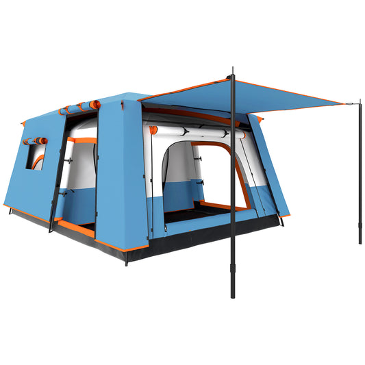 Outsunny 4-6 Man Camping Tent, Double Layer Tunnel Tent with Porch, Living Area and 2 Bedrooms, Sewn in Groundsheet, 3000mm Waterproof and UPF 30+, Portable with Bag, Blue