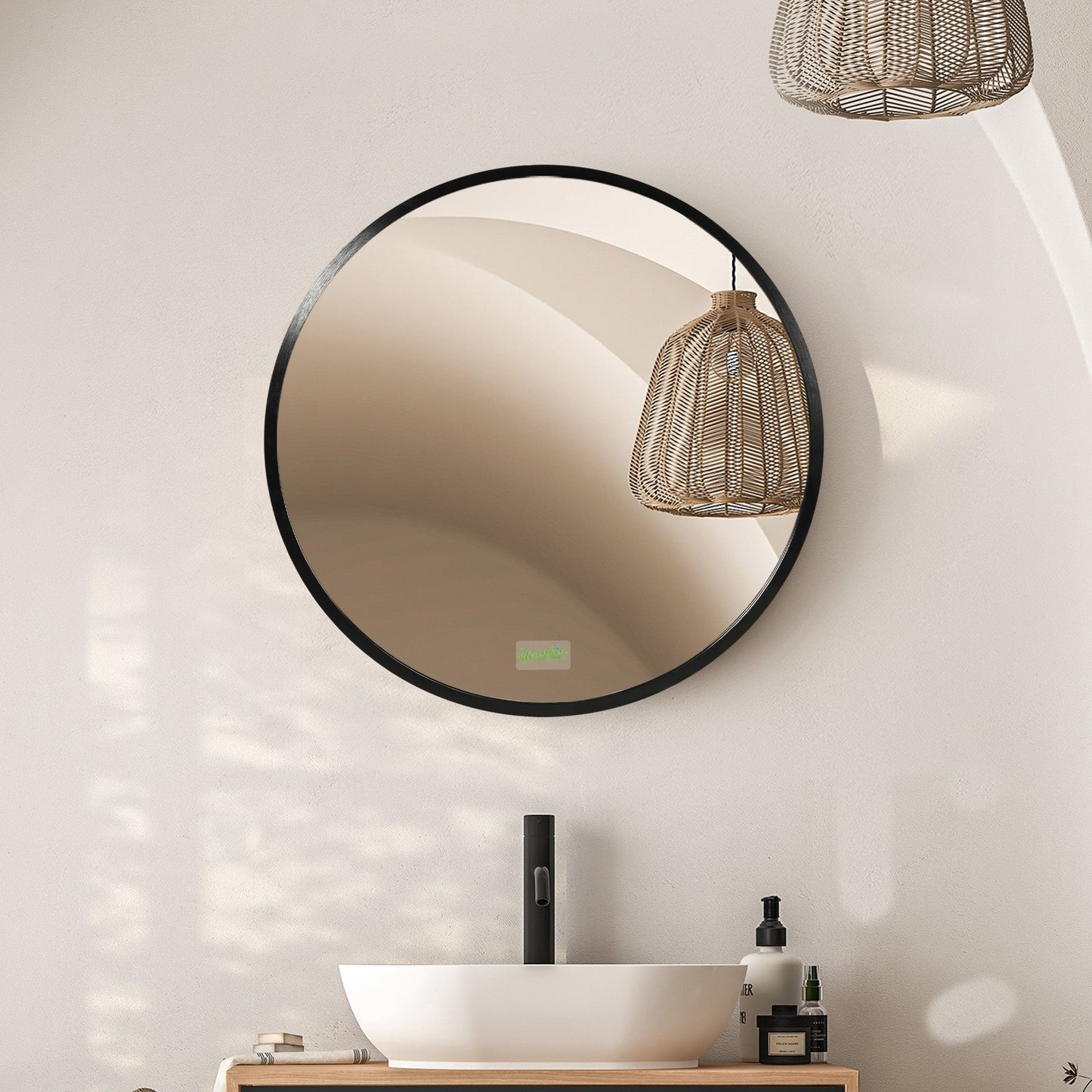 kleankin Round Bathroom Mirror, Modern Wall-mounted Makeup Mirror with Aluminium Frame for Washroom Living Room, Black, 50x50 cm