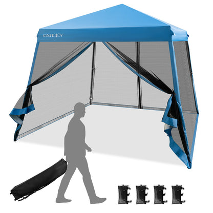 Outdoor Instant Pop-up Canopy with Mesh Sidewalls-Blue