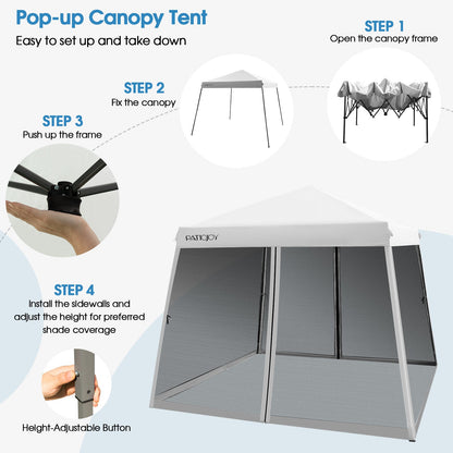 Outdoor Instant Pop-up Canopy with Mesh Sidewalls-White