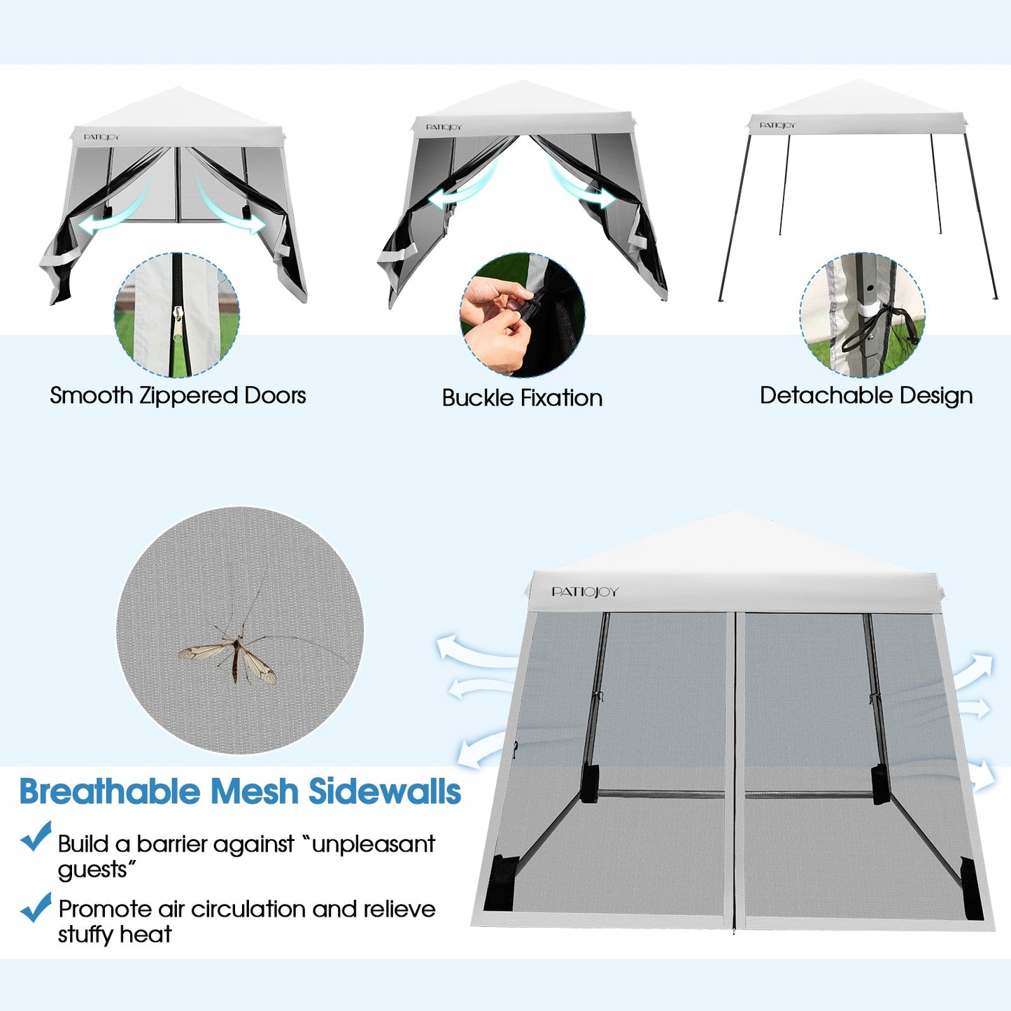 Outdoor Instant Pop-up Canopy with Mesh Sidewalls-White