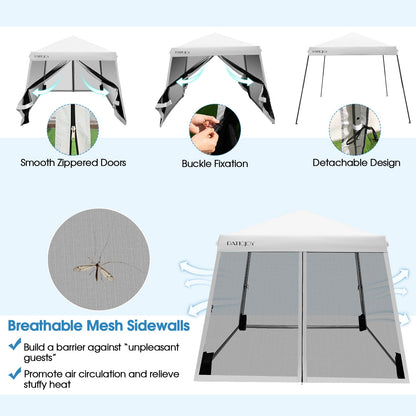 Outdoor Instant Pop-up Canopy with Mesh Sidewalls-White