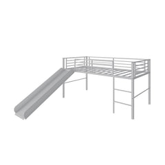 Sliding Loft Children Single Bed with Stairs and Safety Guardrails-Silver