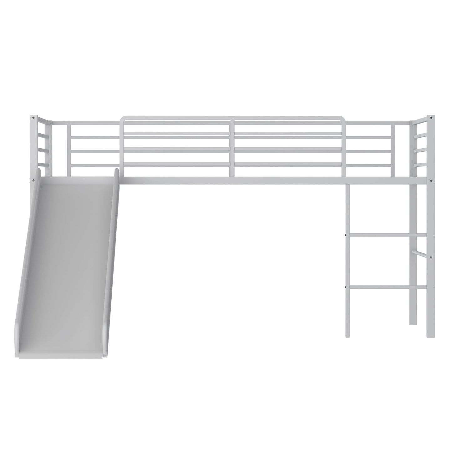 Sliding Loft Children Single Bed with Stairs and Safety Guardrails-Silver