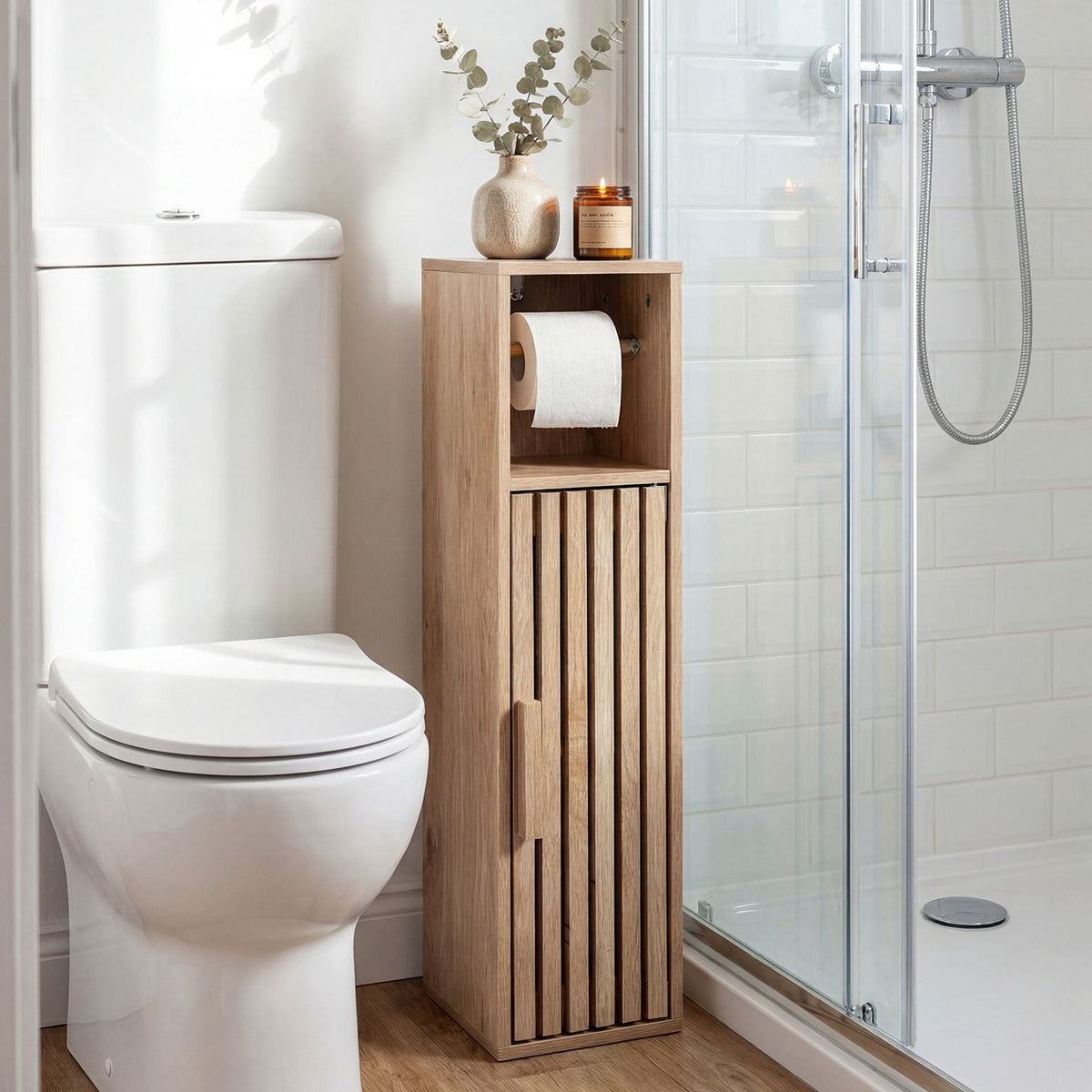 Slim Bathroom Cabinets Freestanding Toilet Paper Holder Stand-Natural