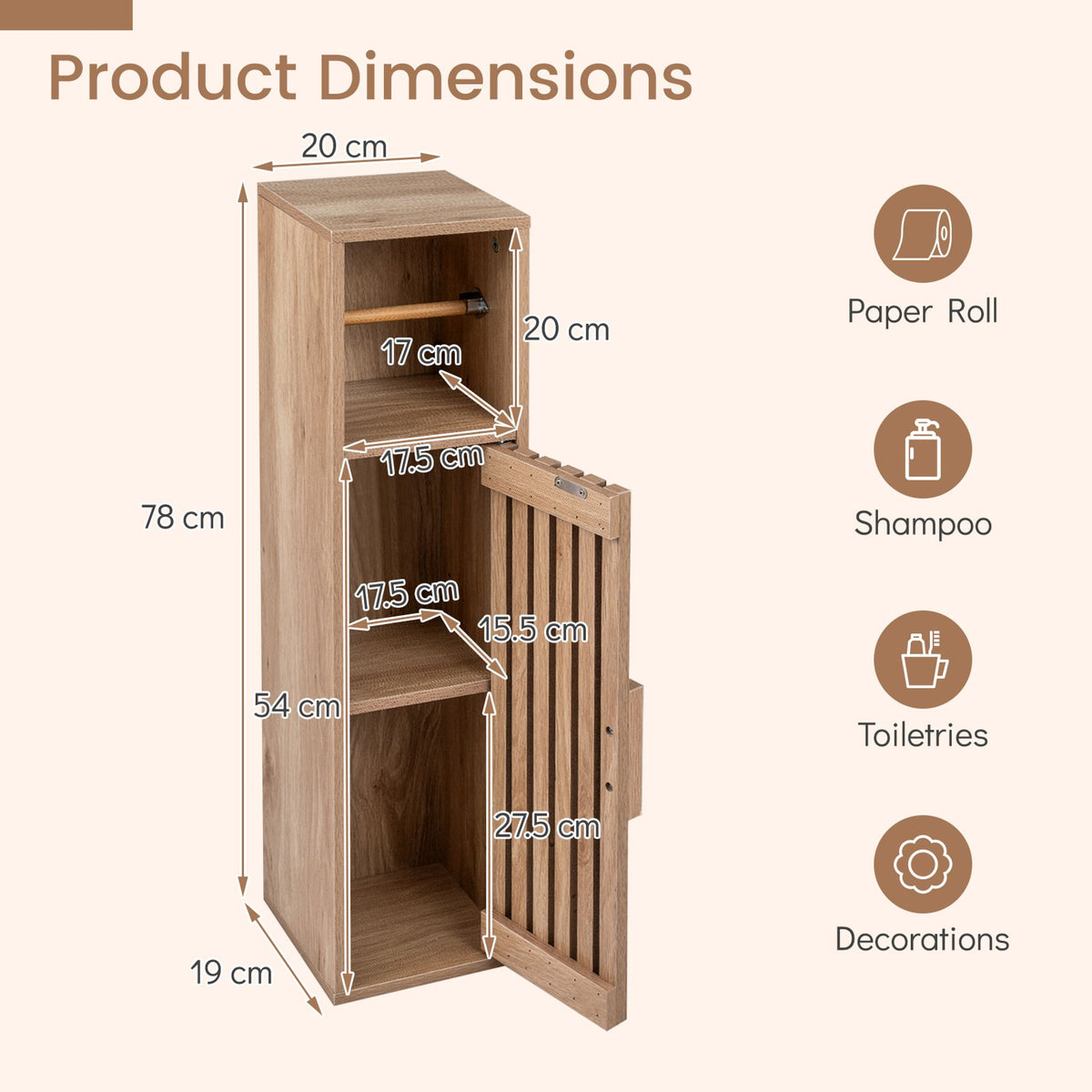 Slim Bathroom Cabinets Freestanding Toilet Paper Holder Stand-Natural