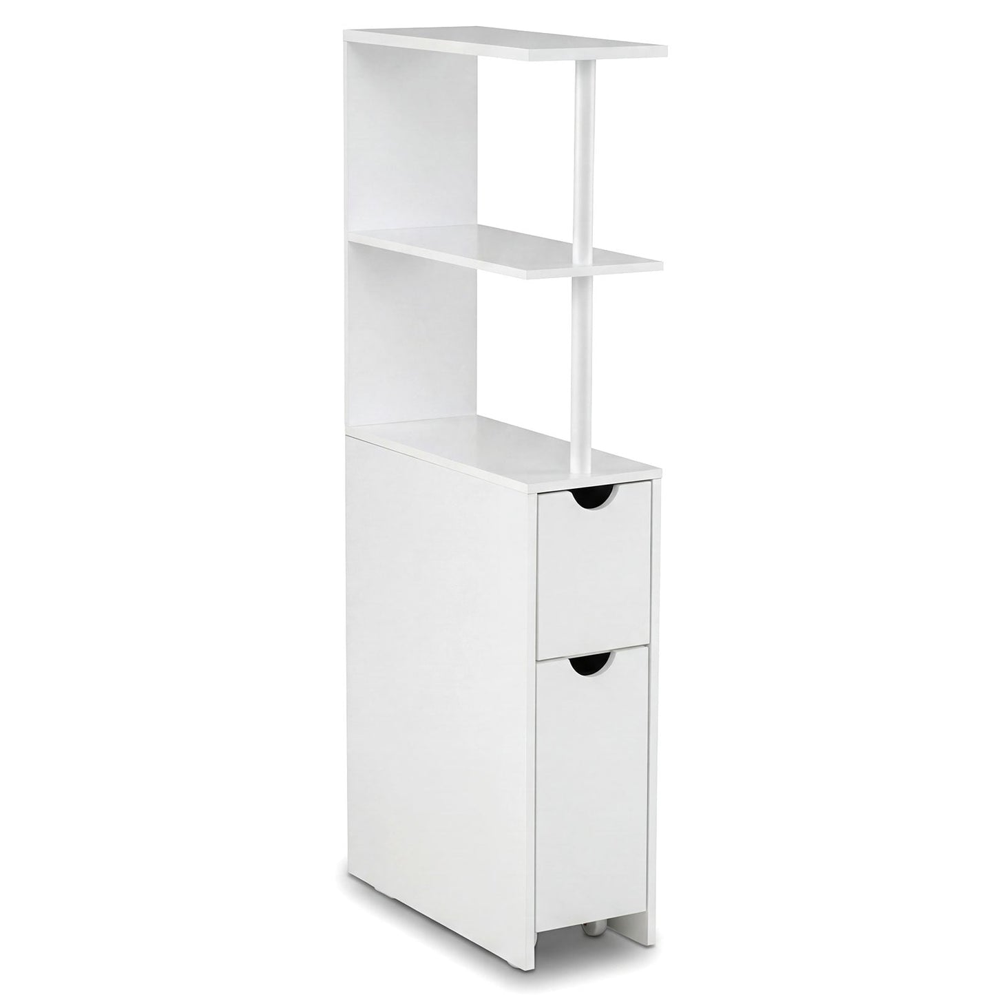 Slim Bathroom Storage Cabinet Small Corner Floor Cabinet with Open Shelves-White