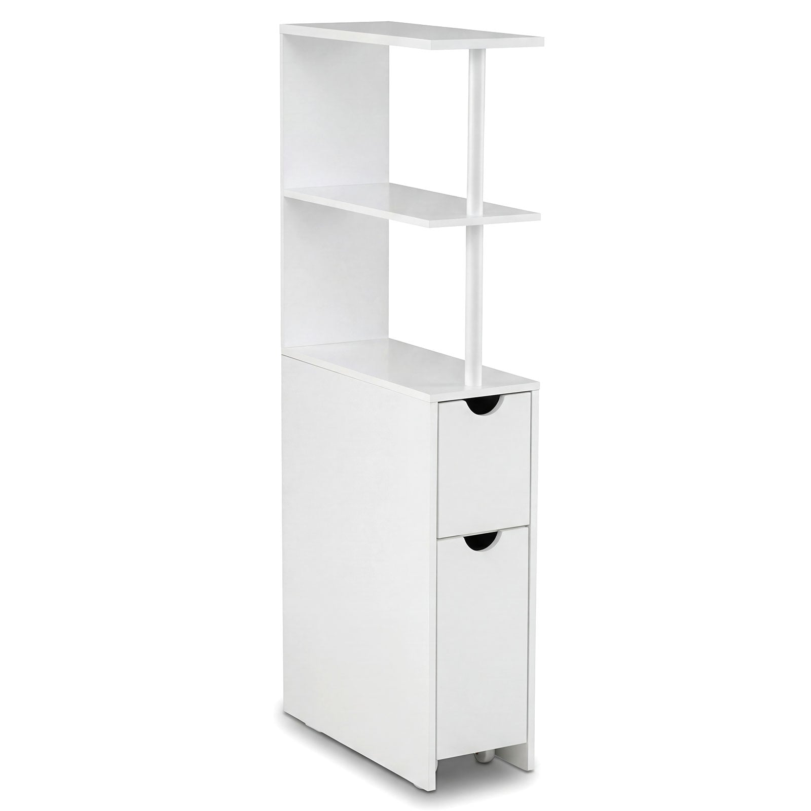 Slim Bathroom Storage Cabinet Small Corner Floor Cabinet with Open Shelves-White