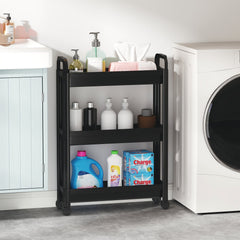 Slim Rolling Storage Cart 3-Tier Bathroom Organizer with Handles and Wheels-Black