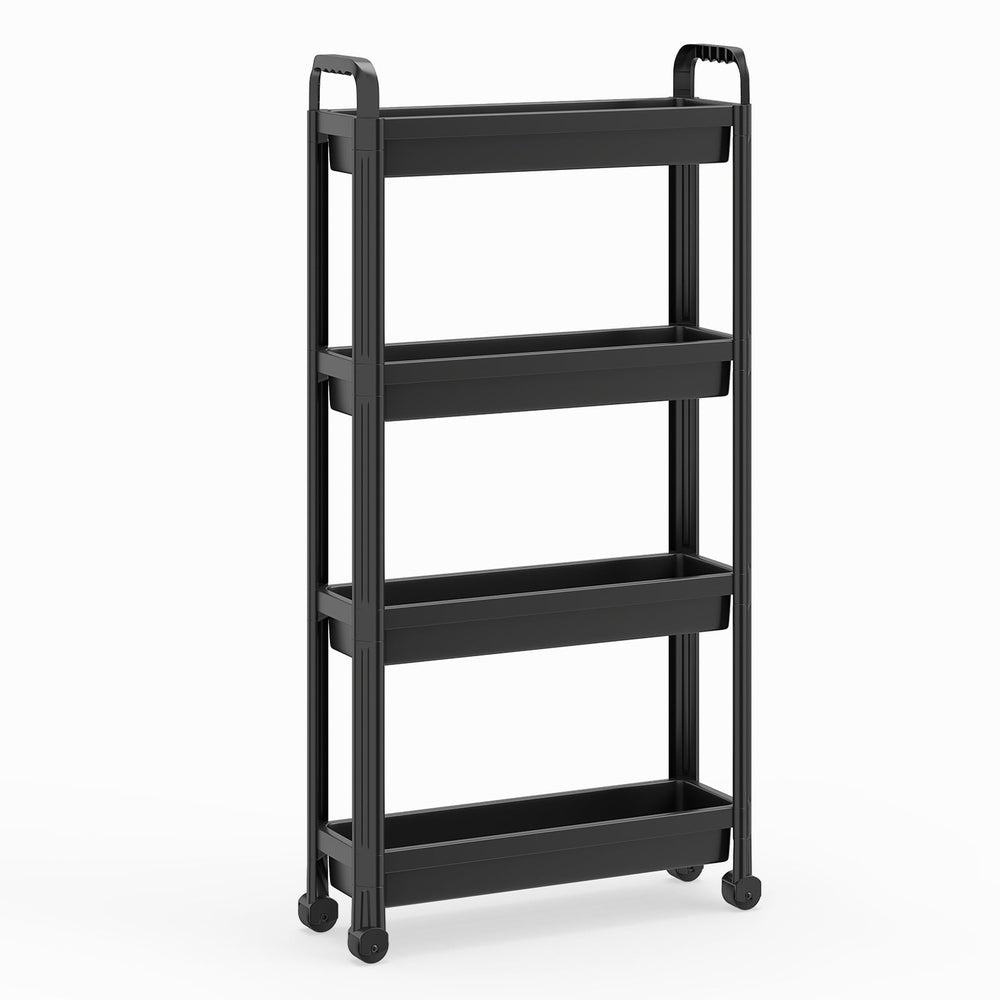 Slim Rolling Storage Cart 4-Tier Bathroom Organizer with Handles-Black
