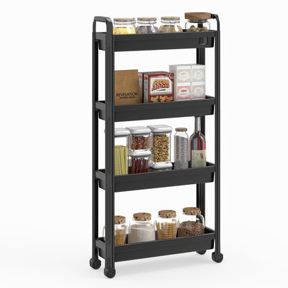 Slim Rolling Storage Cart 4-Tier Bathroom Organizer with Handles-Black