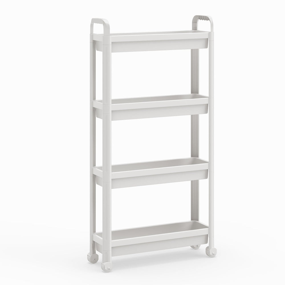 Slim Rolling Storage Cart 4-Tier Bathroom Organizer with Handles-White