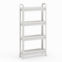 Slim Rolling Storage Cart 4-Tier Bathroom Organizer with Handles-White