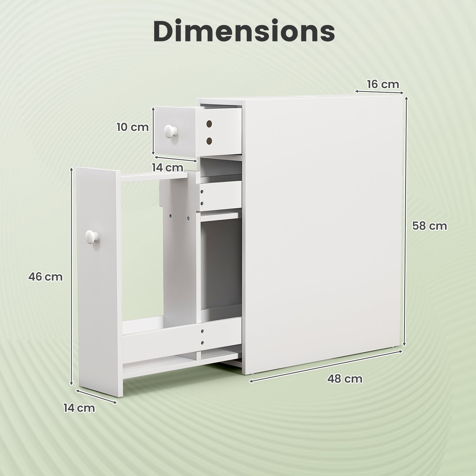Slim Storage Cabinet with Slide-out Drawers and Flip-open Top Cover-White