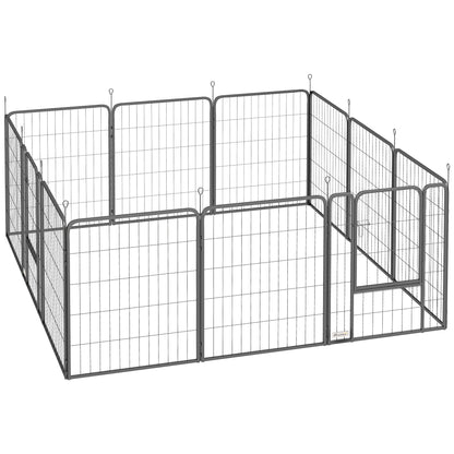 PawHut 12-Panel Solid Dog Playpen with Doors, for Medium Dogs, 80cm High, Black