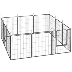 PawHut 12-Panel Solid Dog Playpen with Doors, for Medium Dogs, 80cm High, Black