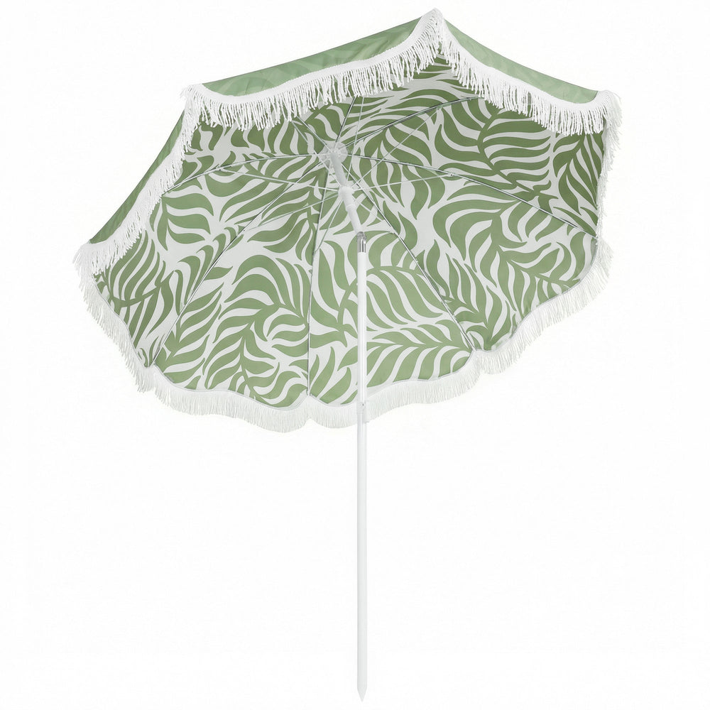 Outsunny 1.8 m Beach Umbrella Parasol with Sand Anchor, Portable Tilting Garden Parasol with Adjustable Height, Green