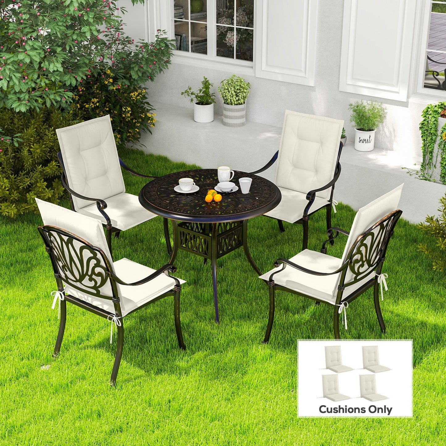 Outsunny Set of Four Padded Garden Seat Cushions - White
