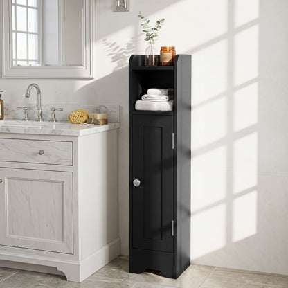 Small Bathroom Storage Cabinet with Door and Adjustable Shelves-Black