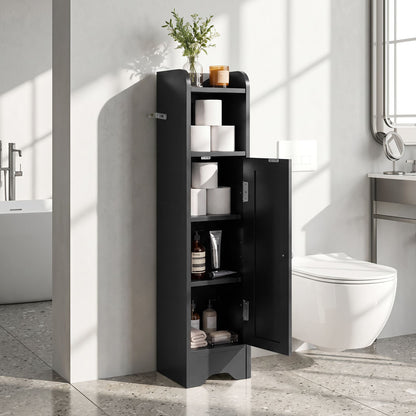 Small Bathroom Storage Cabinet with Door and Adjustable Shelves-Black