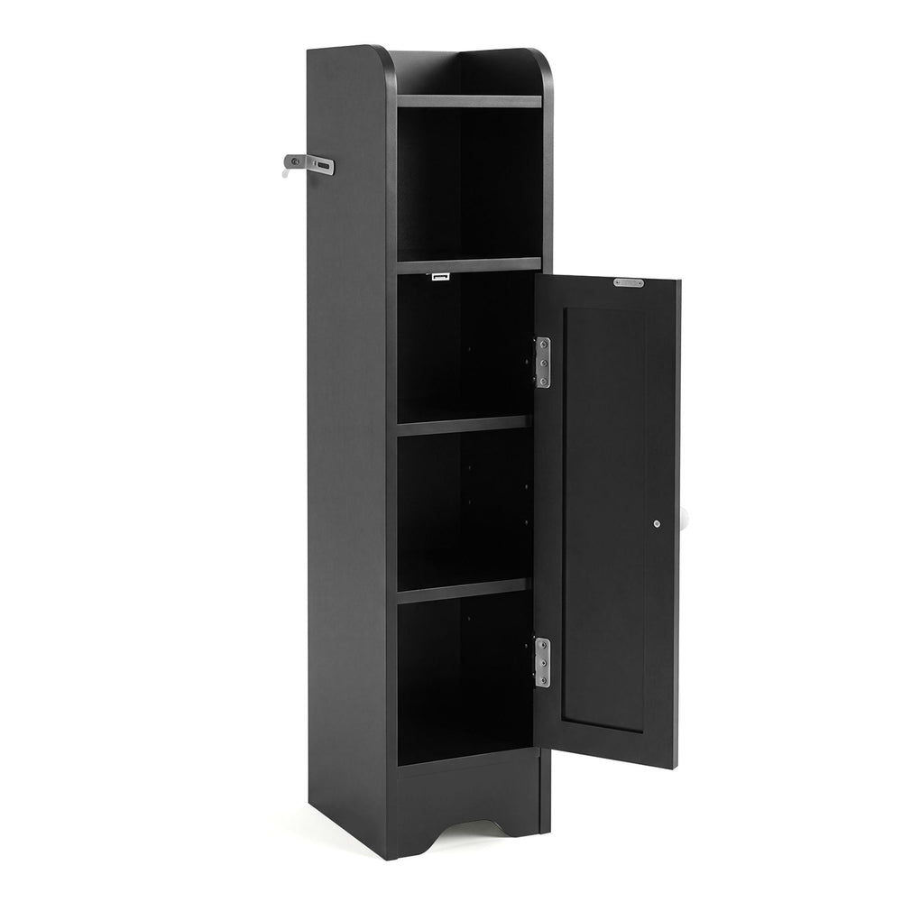 Small Bathroom Storage Cabinet with Door and Adjustable Shelves-Black