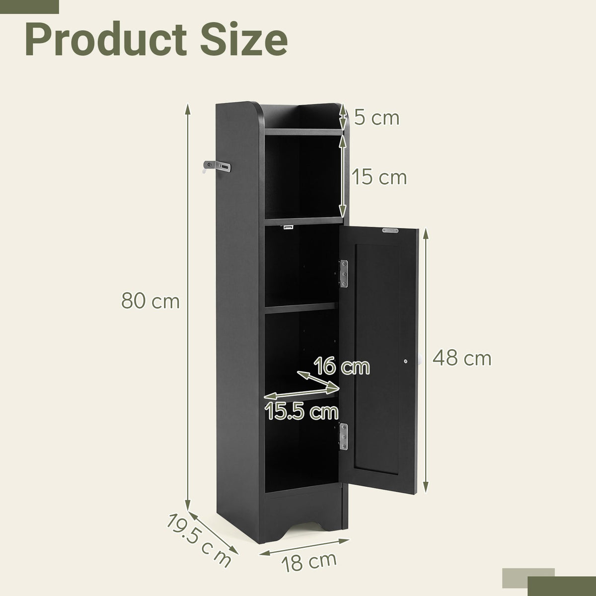 Small Bathroom Storage Cabinet with Door and Adjustable Shelves-Black