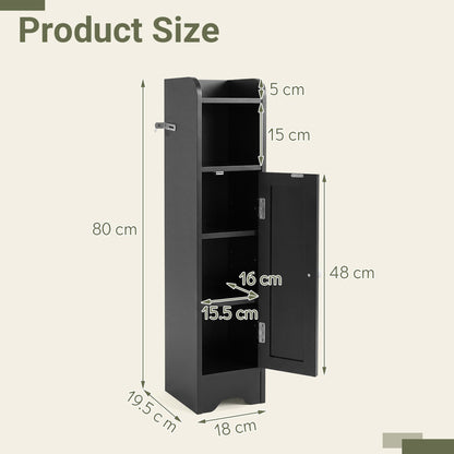Small Bathroom Storage Cabinet with Door and Adjustable Shelves-Black