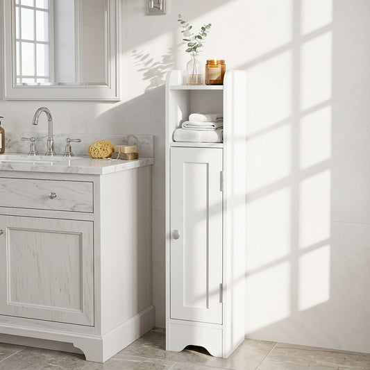 Small Bathroom Storage Cabinet with Door and Adjustable Shelves-White